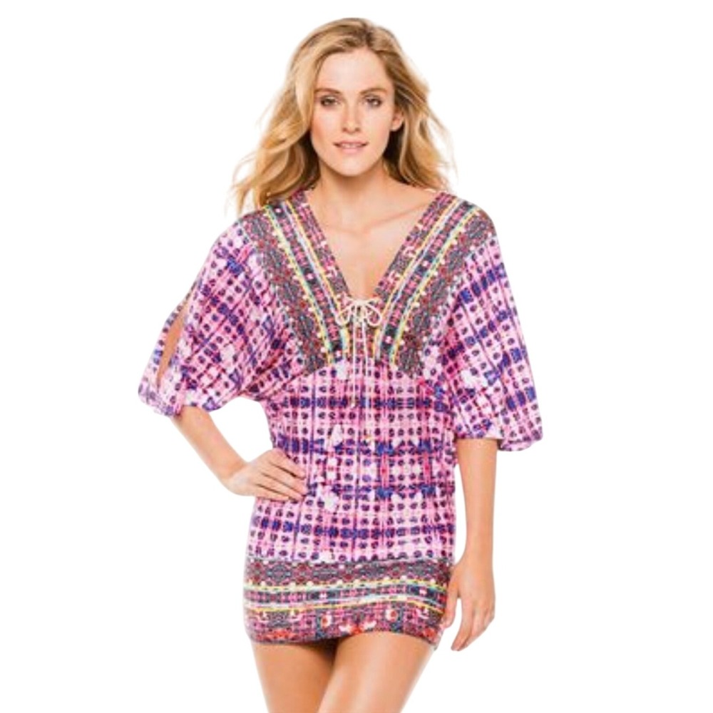 Nanette Lepore Women Sunset Shibori Tunic Beach Cover Up Dress Small Pink